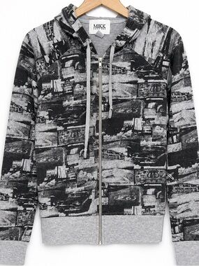 Y2K MIKK Couture Graphic Print Zip Hoodie Jacket Grunge Goth Streetwear